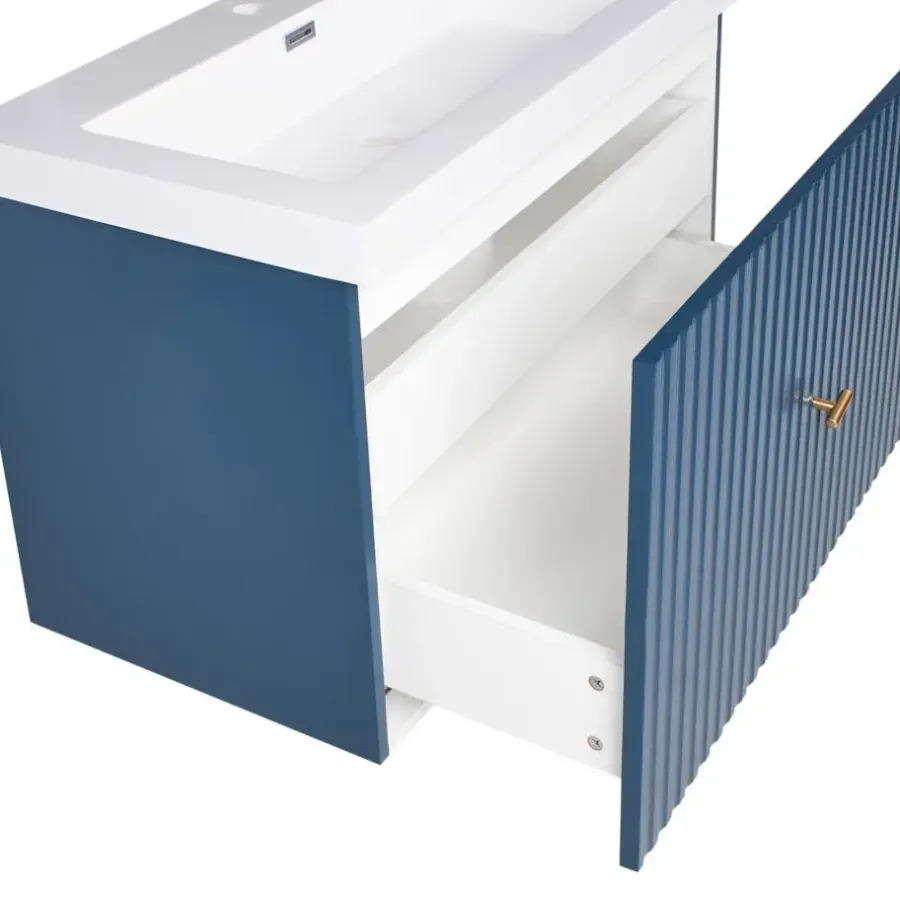 Leen Bakker LAGO - Wandgemonteerde wastafelkast - Donkerblauw - MDF