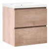 Wastafelkasten-Leen Bakker LAGOA - Wandgemonteerd meubel met wasbak - Lichtbruin - 60 cm - MDF