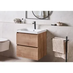 Wastafelkasten-Leen Bakker LAGOA - Wandgemonteerd meubel met wasbak - Lichtbruin - 60 cm - MDF
