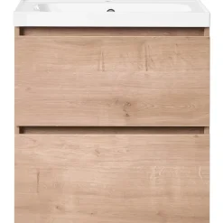 Wastafelkasten-Leen Bakker LAGOA - Wandgemonteerd meubel met wasbak - Lichtbruin - 60 cm - MDF
