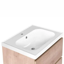 Wastafelkasten-Leen Bakker LAGOA - Wandgemonteerd meubel met wasbak - Lichtbruin - 60 cm - MDF