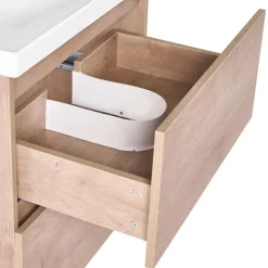 Wastafelkasten-Leen Bakker LAGOA - Wandgemonteerd meubel met wasbak - Lichtbruin - 60 cm - MDF