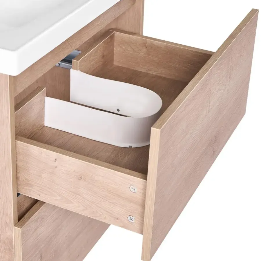Wastafelkasten-Leen Bakker LAGOA - Wandgemonteerd meubel met wasbak - Lichtbruin - 60 cm - MDF