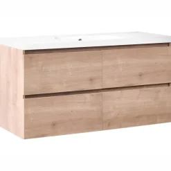 Leen Bakker LAGOA - Wandgemonteerd meubel met wasbak - Lichtbruin - 120 cm - MDF
