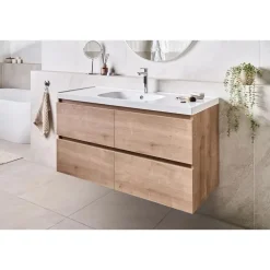 Leen Bakker LAGOA - Wandgemonteerd meubel met wasbak - Lichtbruin - 120 cm - MDF