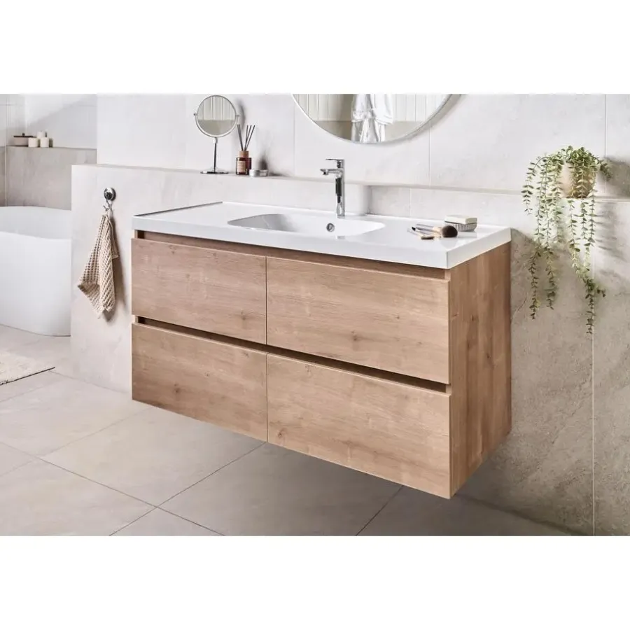 Leen Bakker LAGOA - Wandgemonteerd meubel met wasbak - Lichtbruin - 120 cm - MDF