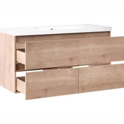 Leen Bakker LAGOA - Wandgemonteerd meubel met wasbak - Lichtbruin - 120 cm - MDF