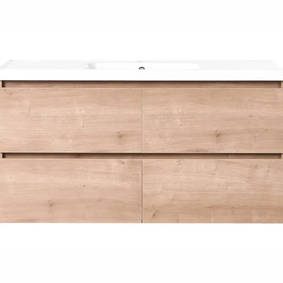 Leen Bakker LAGOA - Wandgemonteerd meubel met wasbak - Lichtbruin - 120 cm - MDF