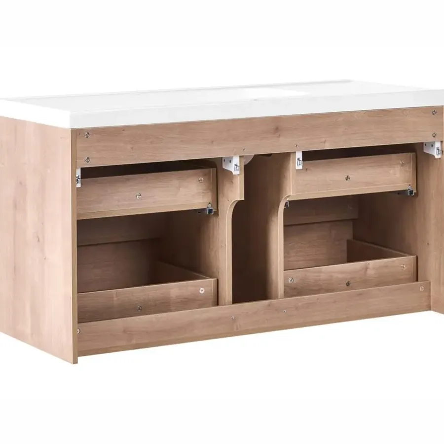 Leen Bakker LAGOA - Wandgemonteerd meubel met wasbak - Lichtbruin - 120 cm - MDF