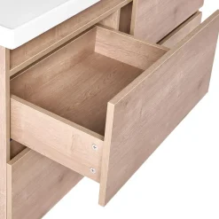 Leen Bakker LAGOA - Wandgemonteerd meubel met wasbak - Lichtbruin - 120 cm - MDF