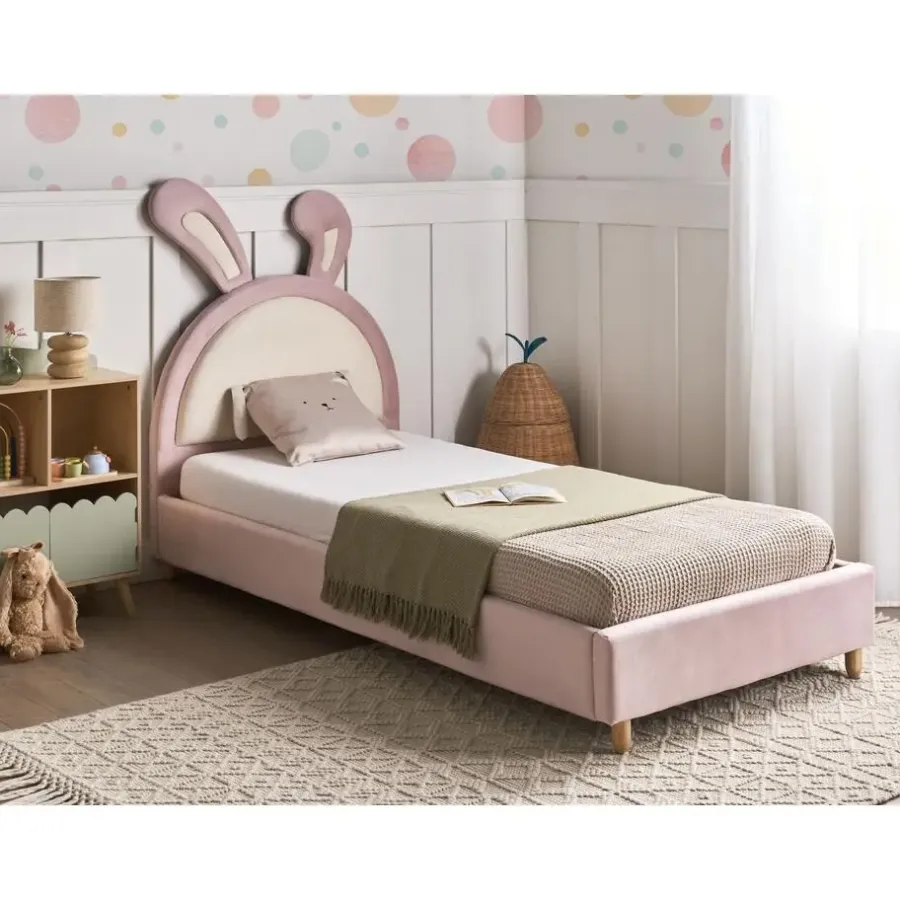 1-Persoons Bedden-Beliani LALLIAS - Eenpersoonsbed - Roze - 90 x 200 cm - Fluweel