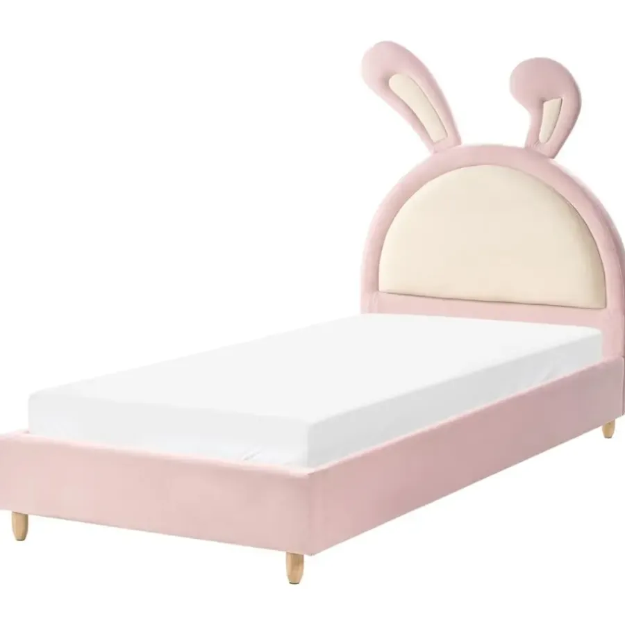 1-Persoons Bedden-Beliani LALLIAS - Eenpersoonsbed - Roze - 90 x 200 cm - Fluweel