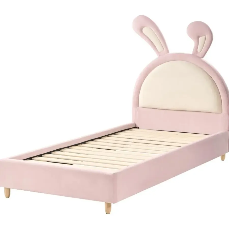1-Persoons Bedden-Beliani LALLIAS - Eenpersoonsbed - Roze - 90 x 200 cm - Fluweel