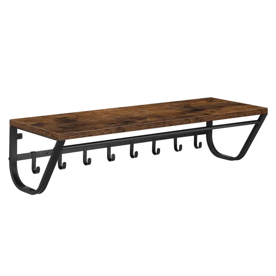 Kapstokken-Merkloos Lange Kapstok voor de Muur of Wand - 90 cm Lang - Rustiek Bruin - Vintage