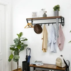 Kapstokken-Merkloos Lange Kapstok voor de Muur of Wand - 90 cm Lang - Rustiek Bruin - Vintage