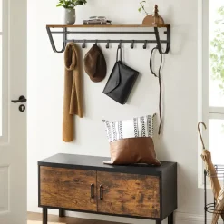 Kapstokken-Merkloos Lange Kapstok voor de Muur of Wand - 90 cm Lang - Rustiek Bruin - Vintage