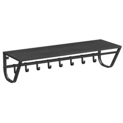 Kapstokken-Merkloos Lange Wandkapstok - 90 cm Lang, 8 Haken, Hoedenplank, Zwart