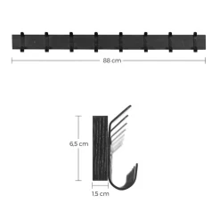 Kapstokken-ACAZA Lange wandkapstok - 8 zwarte haken - 88x6.5x1.5 cm - zwart