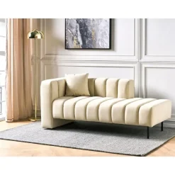 Loveseats-Beliani LANNILS - Chaise longue - Beige - Linkszijdig - Fluweel