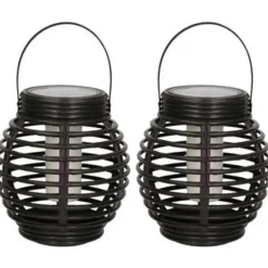 Merkloos Lantaarn - 2 stuks - solar - tuinverlichting - zwart - 14 cm