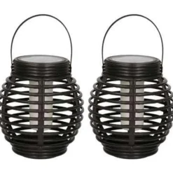 Merkloos Lantaarn - 2 stuks - solar - tuinverlichting - zwart - 14 cm