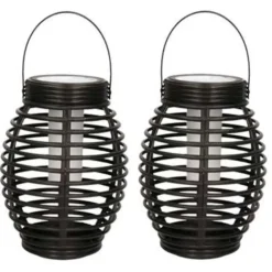 Merkloos Lantaarn - 2 stuks - solar - tuinverlichting - zwart - 19 cm