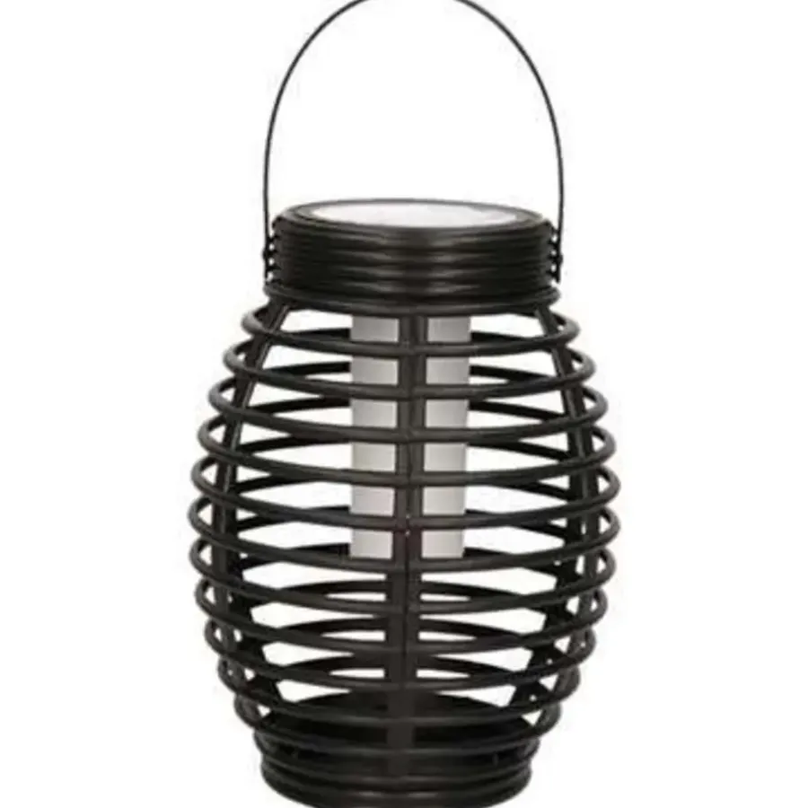 Kandelaars En Windlichten-Merkloos Lantaarn - solar - tuinverlichting - zwart - met vlameffect - 19 cm