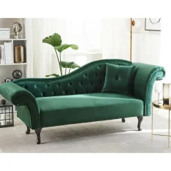 Loveseats-Beliani LATTES - Chaise longue - Groen - Rechterzijde - Fluweel