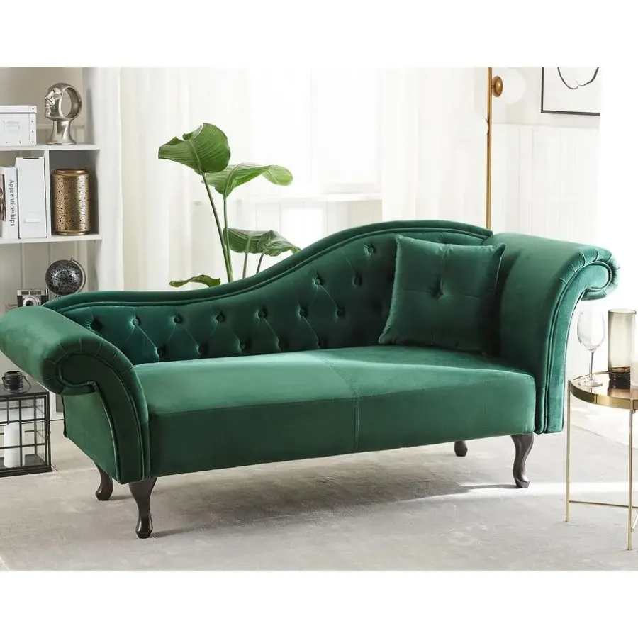 Loveseats-Beliani LATTES - Chaise longue - Groen - Rechterzijde - Fluweel