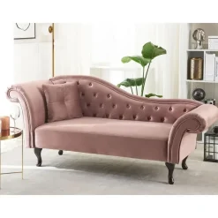 Beliani LATTES - Chaise longue - Roze - Linkerzijde - Fluweel