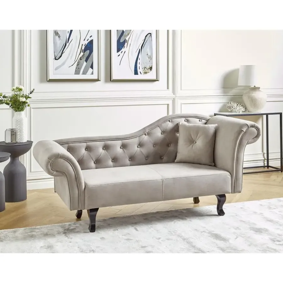 Loveseats-Beliani LATTES II - Chaise longue - Taupe - Rechterzijde - Fluweel