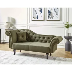 Loveseats-Beliani LATTES II - Chaise longue - Olijfgroen - Linkerzijde - Fluweel