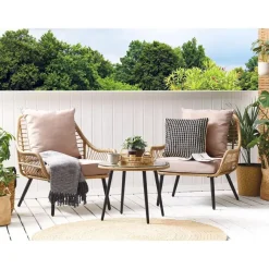 Bistro- & Balkonsets-Beliani LAURETO - Bistroset voor 2 - Natuurlijk - PE rotan