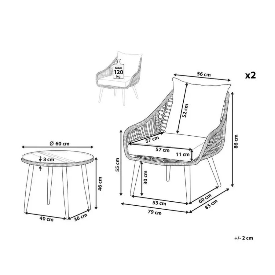Bistro- & Balkonsets-Beliani LAURETO - Bistroset voor 2 - Natuurlijk - PE rotan