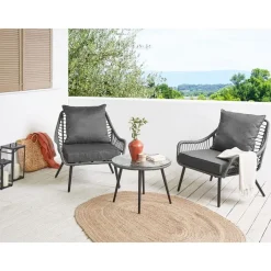 Bistro- & Balkonsets-Beliani LAURETO - Bistroset voor 2 - Grijs - PE rotan
