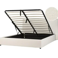 2-Persoons Bedden-Beliani LAVAUR - Bed met opbergruimte - Off-white - 160 x 200 cm - Bouclé