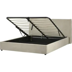 2-Persoons Bedden-Beliani LAVAUR - Bed met opbergruimte - Taupe - 160 x 200 cm - Fluweel