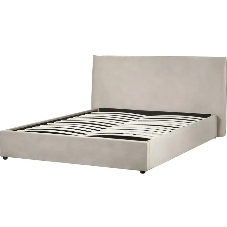 2-Persoons Bedden-Beliani LAVAUR - Bed met opbergruimte - Taupe - 160 x 200 cm - Fluweel
