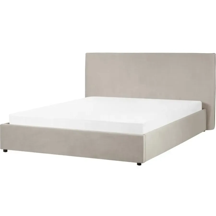 2-Persoons Bedden-Beliani LAVAUR - Bed met opbergruimte - Taupe - 160 x 200 cm - Fluweel