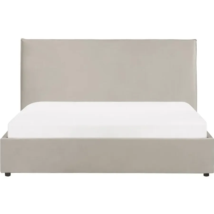 2-Persoons Bedden-Beliani LAVAUR - Bed met opbergruimte - Taupe - 160 x 200 cm - Fluweel