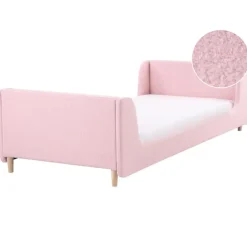 1-Persoons Bedden-Beliani LAYE - Kinderbed - Roze - 90 x 200 cm - Bouclé