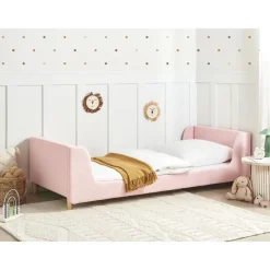 1-Persoons Bedden-Beliani LAYE - Kinderbed - Roze - 90 x 200 cm - Bouclé