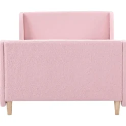 1-Persoons Bedden-Beliani LAYE - Kinderbed - Roze - 90 x 200 cm - Bouclé