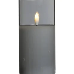 Kaarsen-Leen Bakker Led kaars in glas - grijs - 15xØ7,5 cm