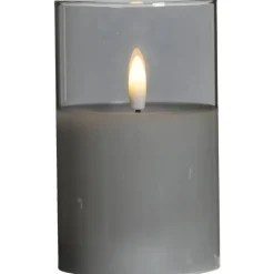 Kaarsen-Leen Bakker Led kaars in glas - grijs - 12,5xØ7,5 cm