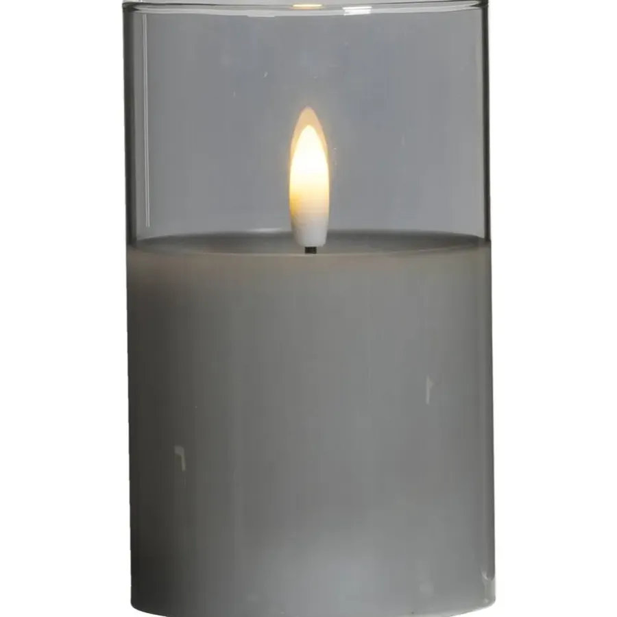 Kaarsen-Leen Bakker Led kaars in glas - grijs - 12,5xØ7,5 cm