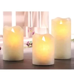 HI LED kaarsen/stompkaarsen - set van 3x - creme wit - wax - timer