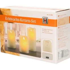 HI LED kaarsen/stompkaarsen - set van 3x - creme wit - wax - timer