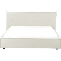 2-Persoons Bedden-Beliani LESTRE - Tweepersoonsbed - Gebroken wit - 160 x 200 cm - Linnen