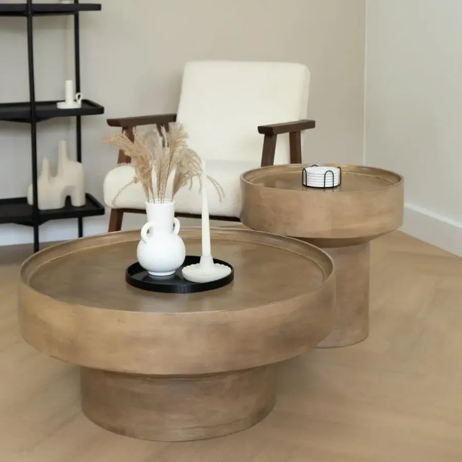 Salontafels-Lewis & Loft Salontafel Luus - FSC® mangohout - Rond ⌀80 cm - Bruin